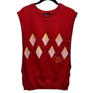 Vintage OP Ocean Pacific Tank Top Womens Large Long Side Slits Diamond Graphic